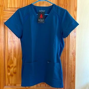 Spirit Caribbean Blue Scrub Top - Size S